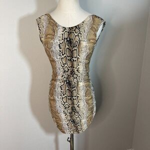 Savee Couture Laguna Beach XS Mini Bodycon Stretch Dress Brown Snakeskin